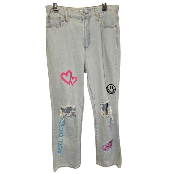 S.O.N.G. 90s Junior 13/31 Y2J Boyfriend Jeans Hi Rise Distressed Denim Hip Hop - Picture 1 of 8